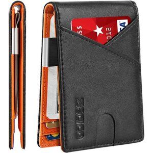 Mens Slim Wallet with Money Clip Orange x Black
